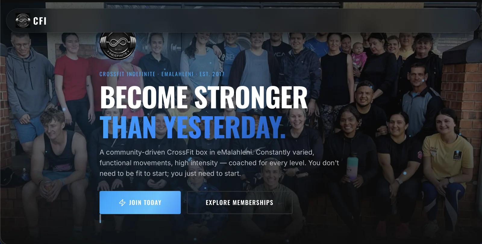 Screenshot of the CrossFit Indefinite website