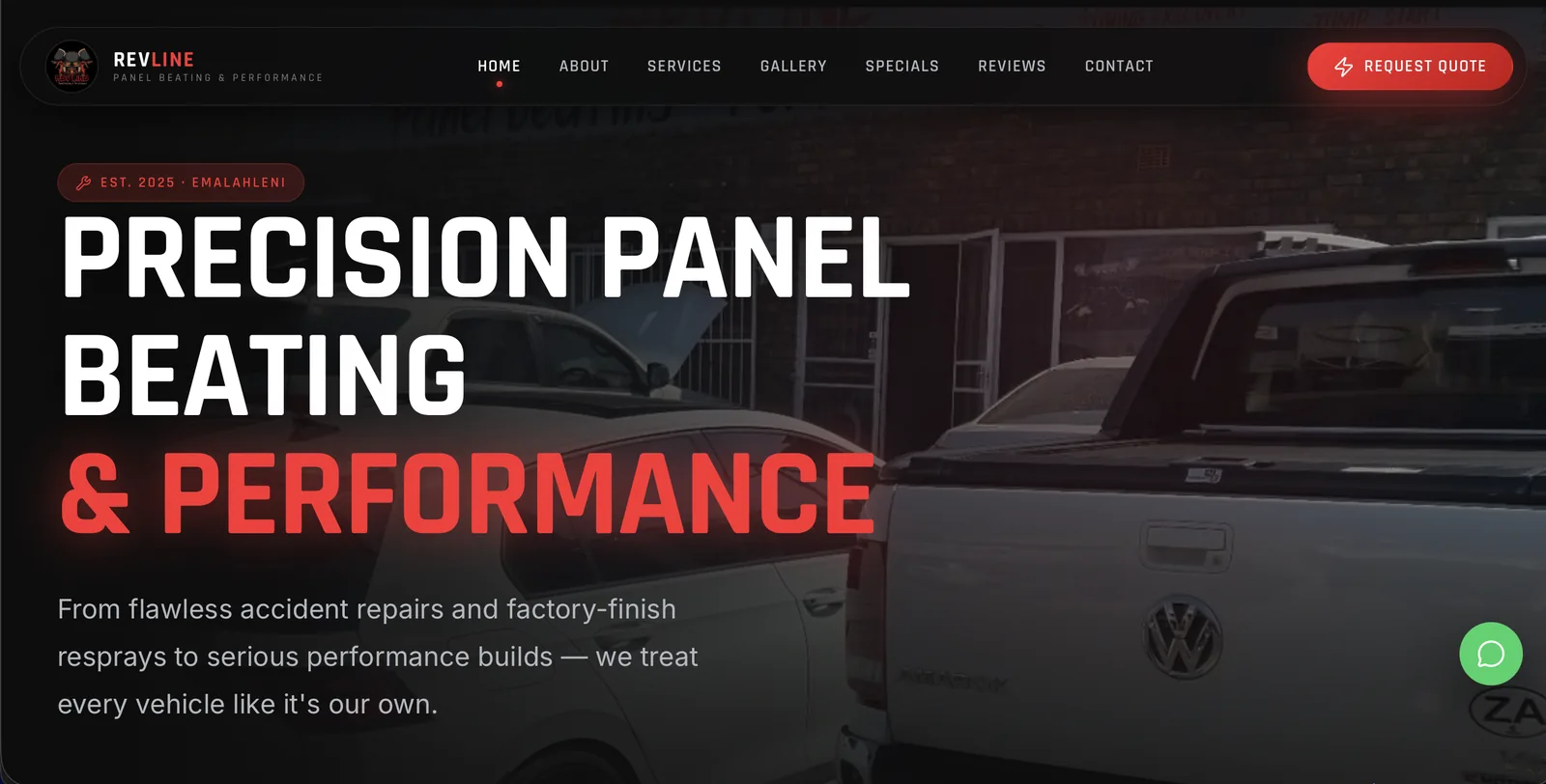 Screenshot of the Revline Panel Beating website