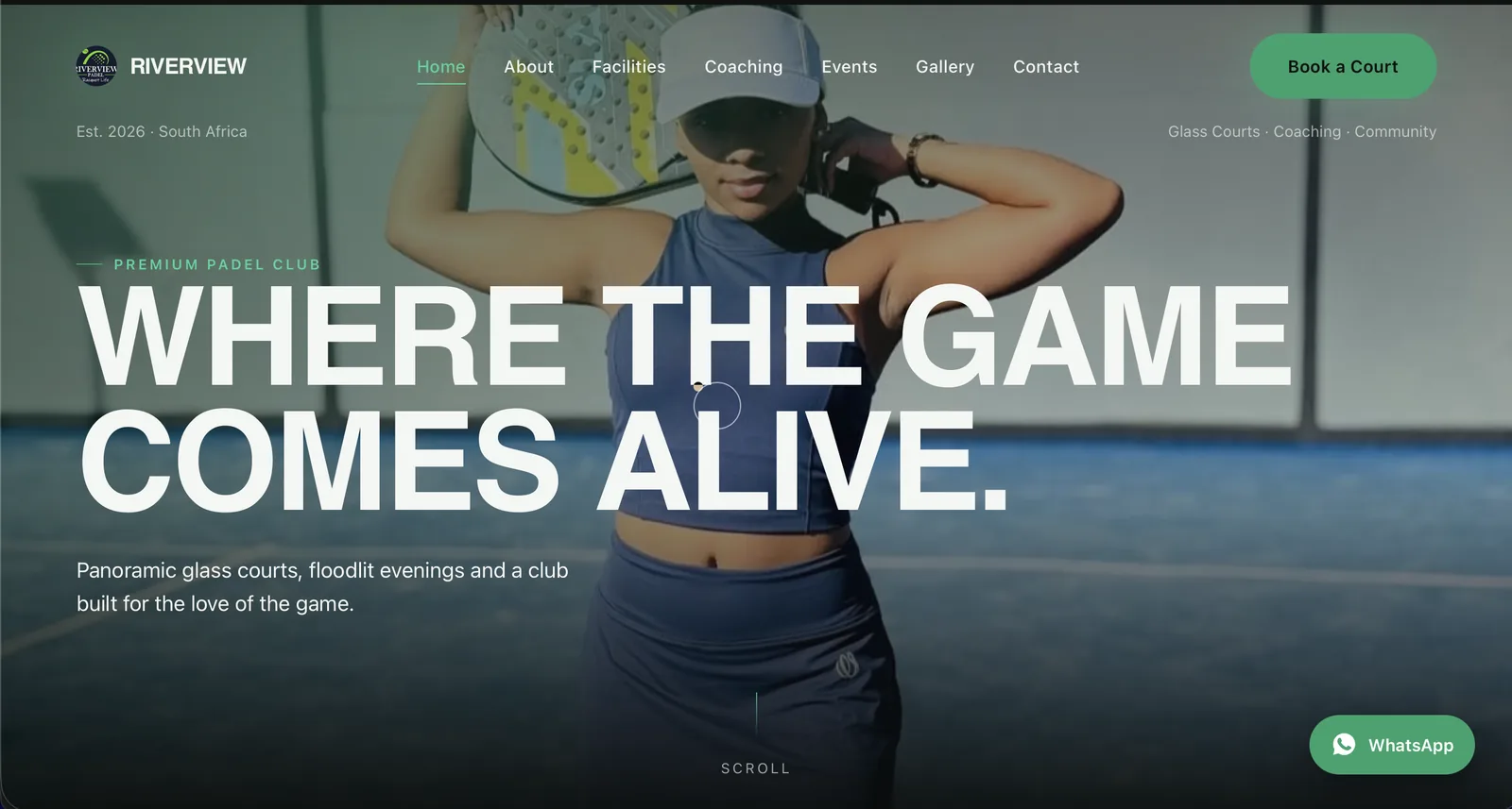 Screenshot of the Riverside Padel website