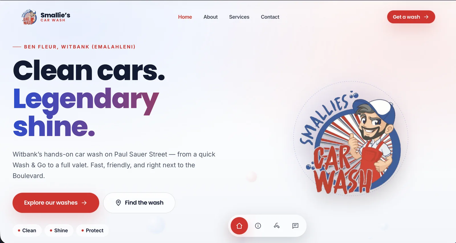 Screenshot of the Smallie's Car Wash website