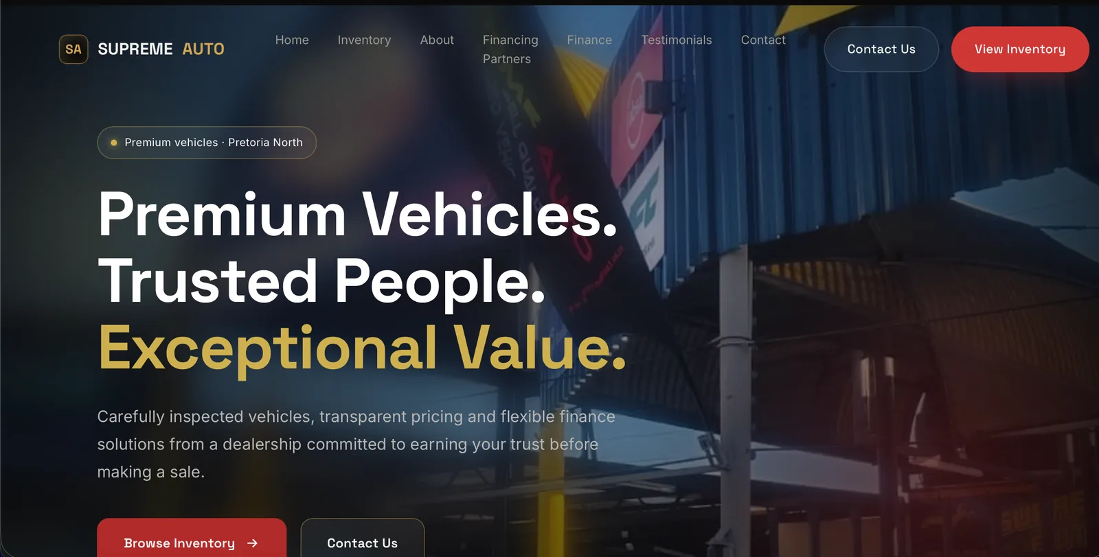 Screenshot of the Supreme Auto website