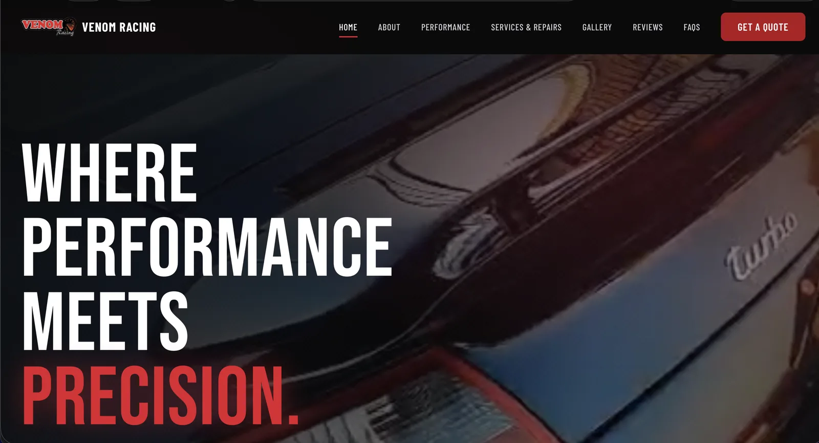 Screenshot of the Venom Racing website