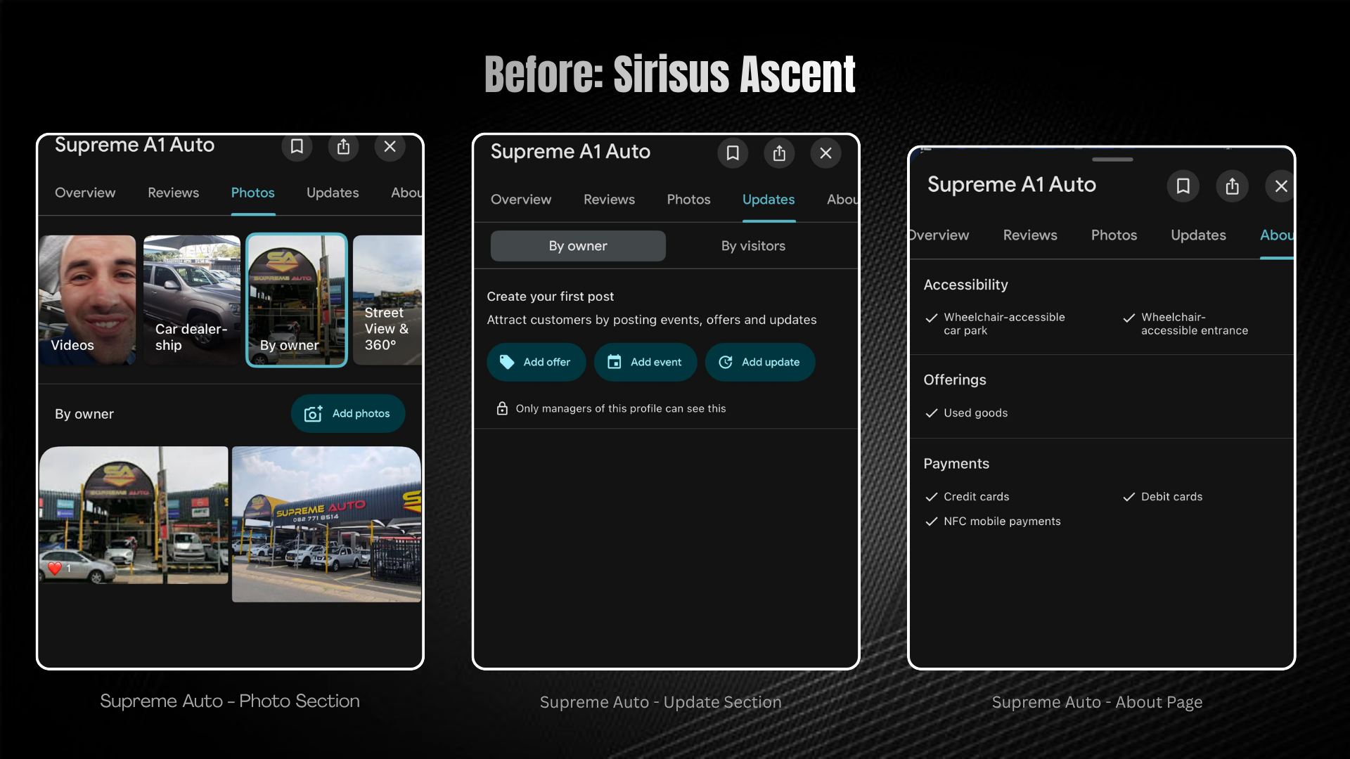 Supreme Auto profile before Sirius Ascent management